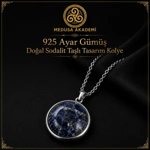 925 Ayar Gümüş Doğal Sodalit Taşlı Tasarım Kolye